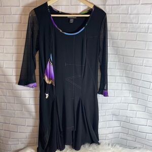 Frank Lyman Design Black Jersey/Mesh Boho Dress